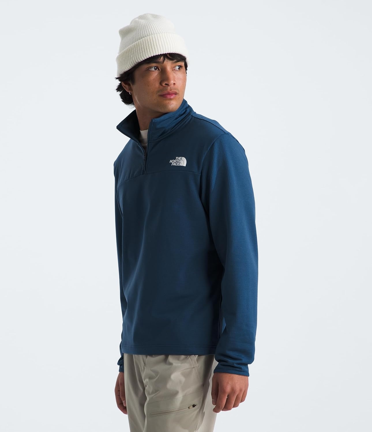 image:imageTHE NORTH FACE mens Cedar Trail Grid Fleece Quarter Zip Jacket Cold Weather Top With Durable Reinforced BindingsShady Blue