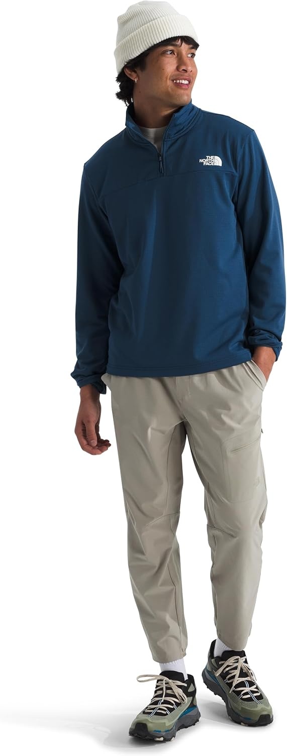 image:imageTHE NORTH FACE mens Cedar Trail Grid Fleece Quarter Zip Jacket Cold Weather Top With Durable Reinforced BindingsShady Blue