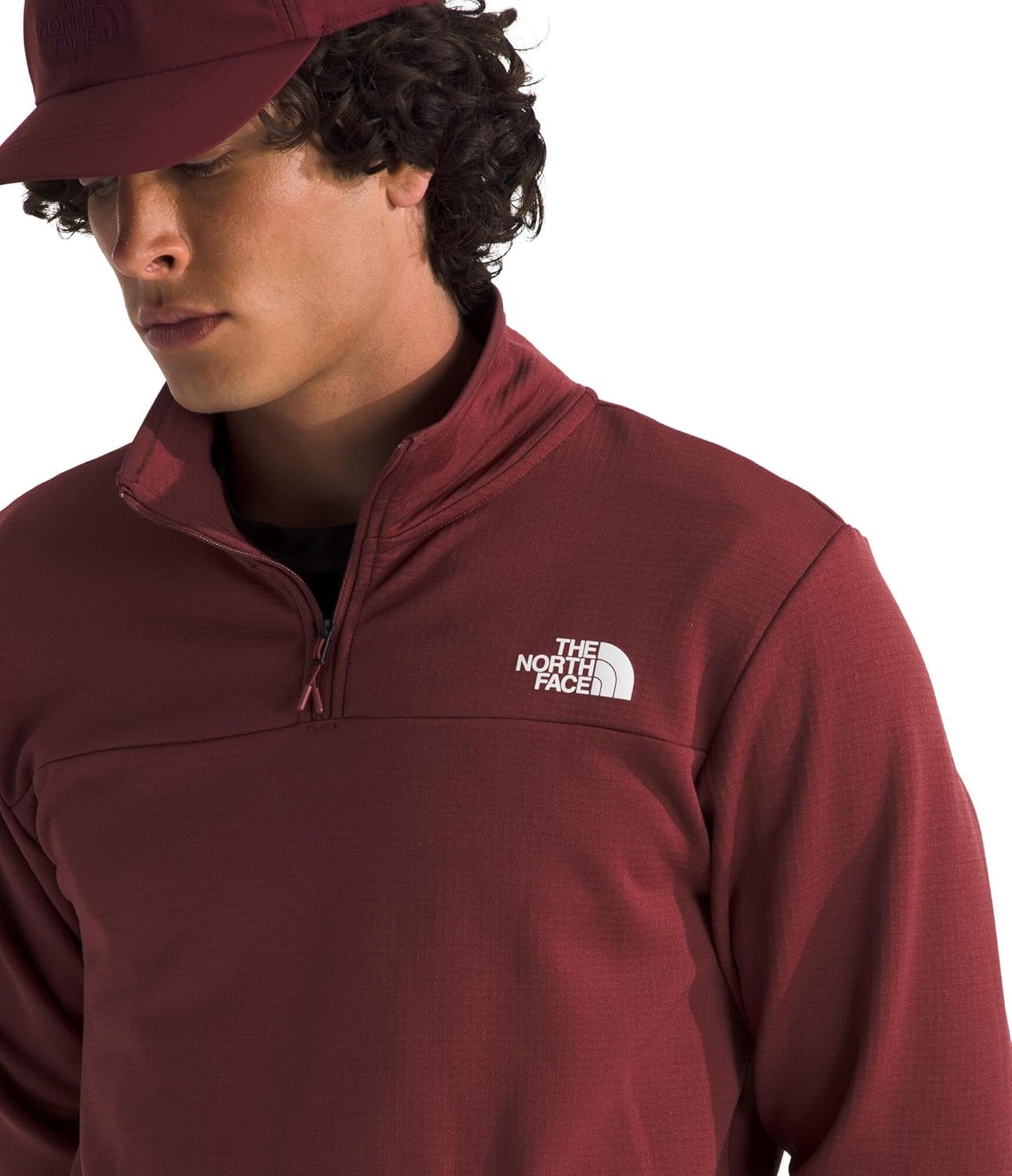 image:imageTHE NORTH FACE mens Cedar Trail Grid Fleece Quarter Zip Jacket Cold Weather Top With Durable Reinforced BindingsSumac