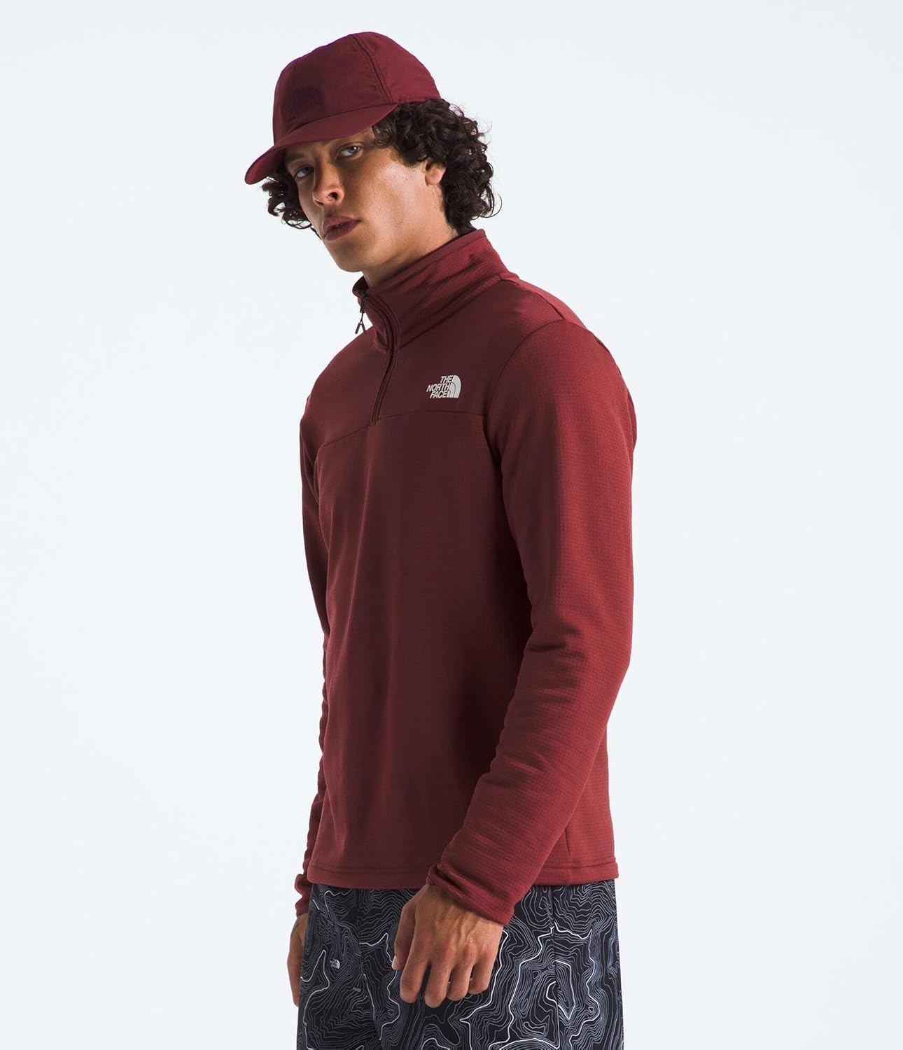 image:imageTHE NORTH FACE mens Cedar Trail Grid Fleece Quarter Zip Jacket Cold Weather Top With Durable Reinforced BindingsSumac