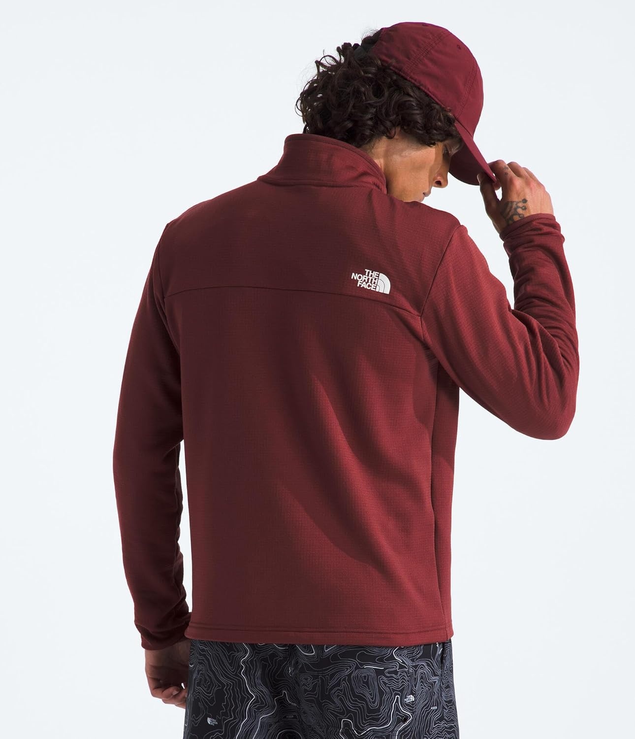 image:imageTHE NORTH FACE mens Cedar Trail Grid Fleece Quarter Zip Jacket Cold Weather Top With Durable Reinforced BindingsSumac