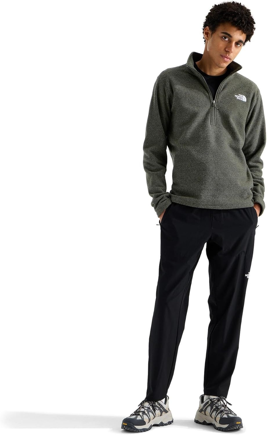 image:imageThe North Face Mens Textured Cap Rock Quarter Zip Pullover 14 Zip Fleece Jacket with a Classic Fit amp Embroidered LogoNew Taupe Green Heather