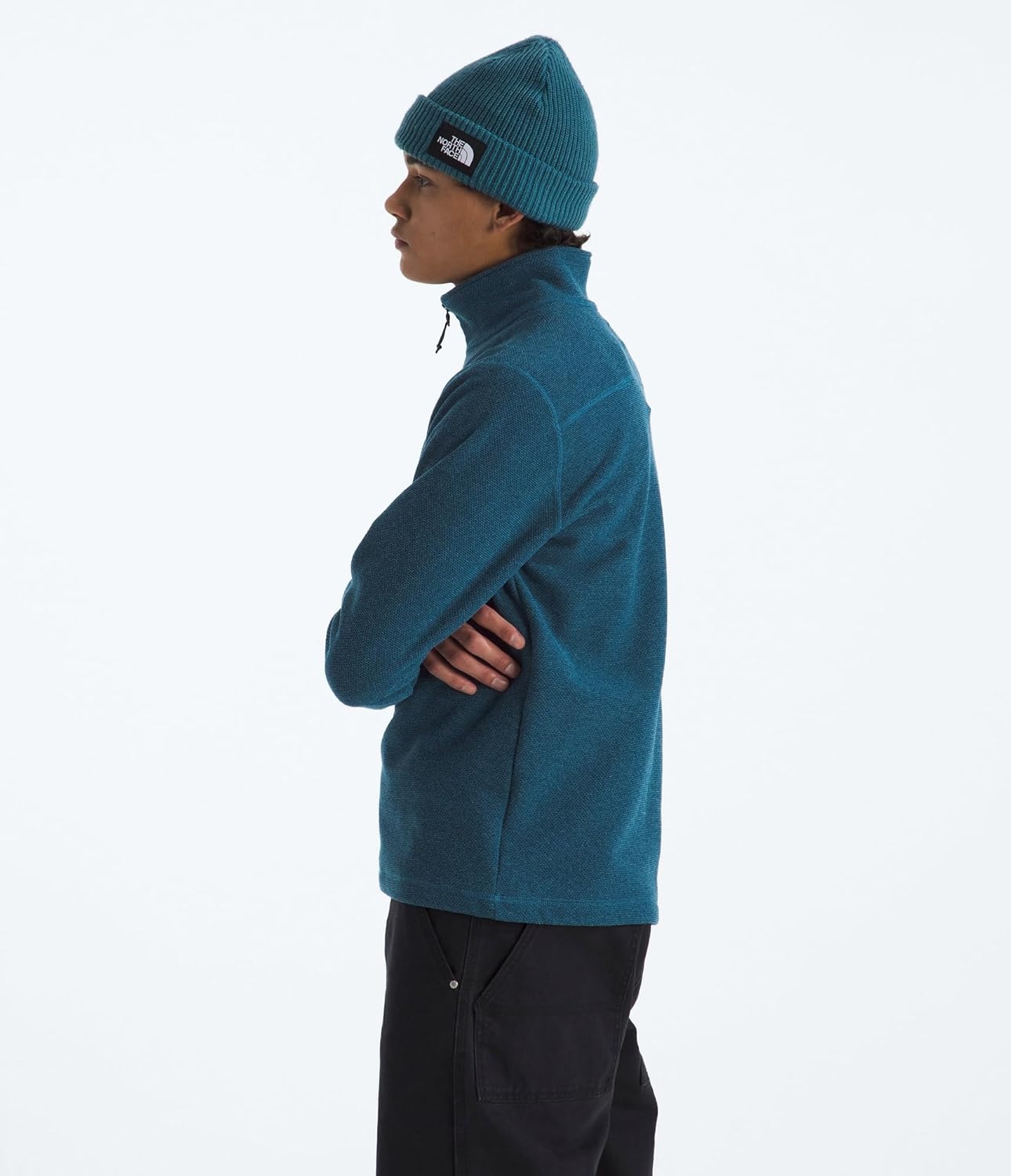 image:imageThe North Face Mens Textured Cap Rock Quarter Zip Pullover 14 Zip Fleece Jacket with a Classic Fit amp Embroidered LogoShady Blue Heather