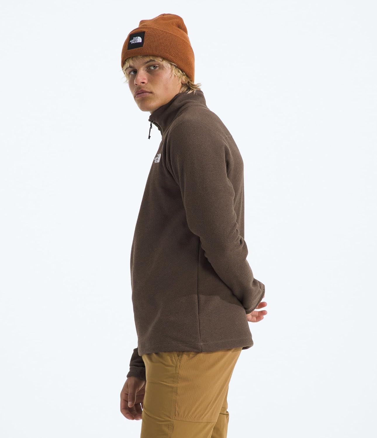 image:imageThe North Face Mens Textured Cap Rock Quarter Zip Pullover 14 Zip Fleece Jacket with a Classic Fit amp Embroidered LogoSmokey Brown Heather