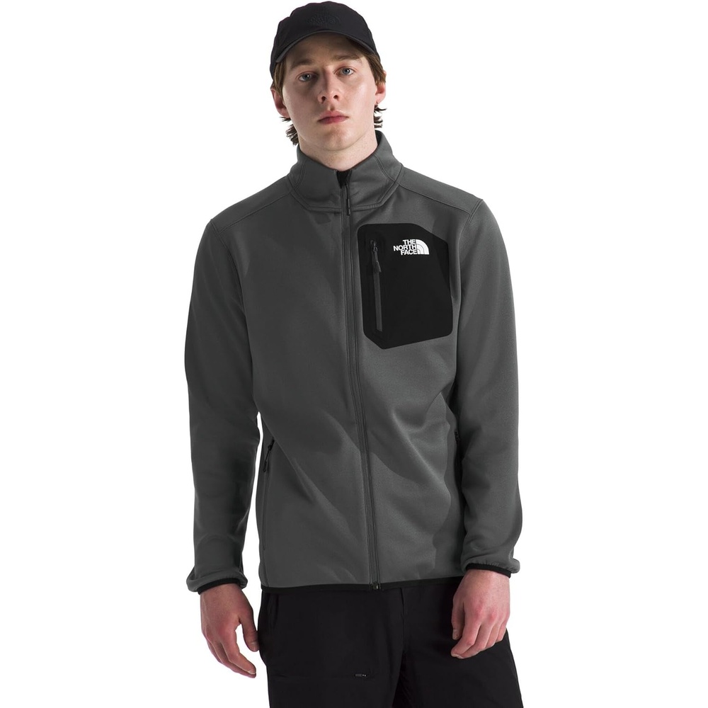image:imageTHE NORTH FACE Mens Crest Full Zip Jacket Water Repellent Fleece Coat Double Layer Stand Collar amp Zip Hand PocketsAnthracite GreyTnf Black
