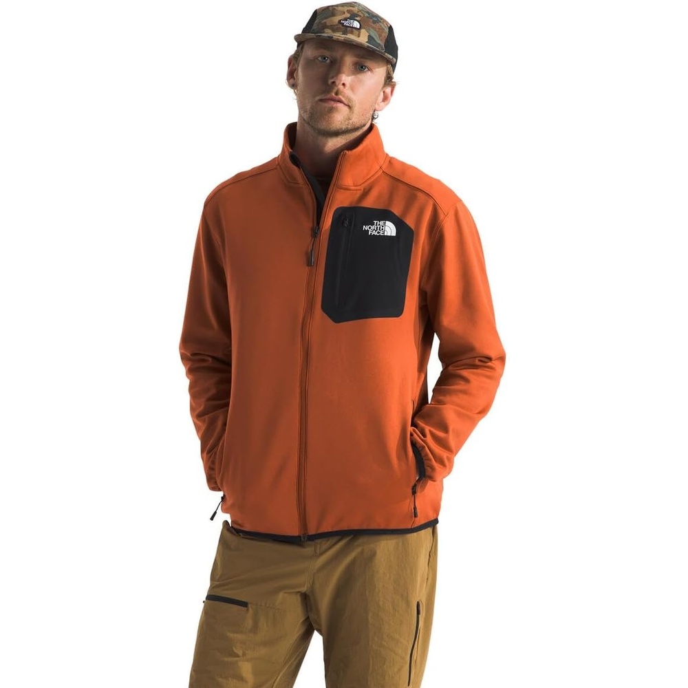 image:imageTHE NORTH FACE Mens Crest Full Zip Jacket Water Repellent Fleece Coat Double Layer Stand Collar amp Zip Hand PocketsEarthen CopperTnf Black