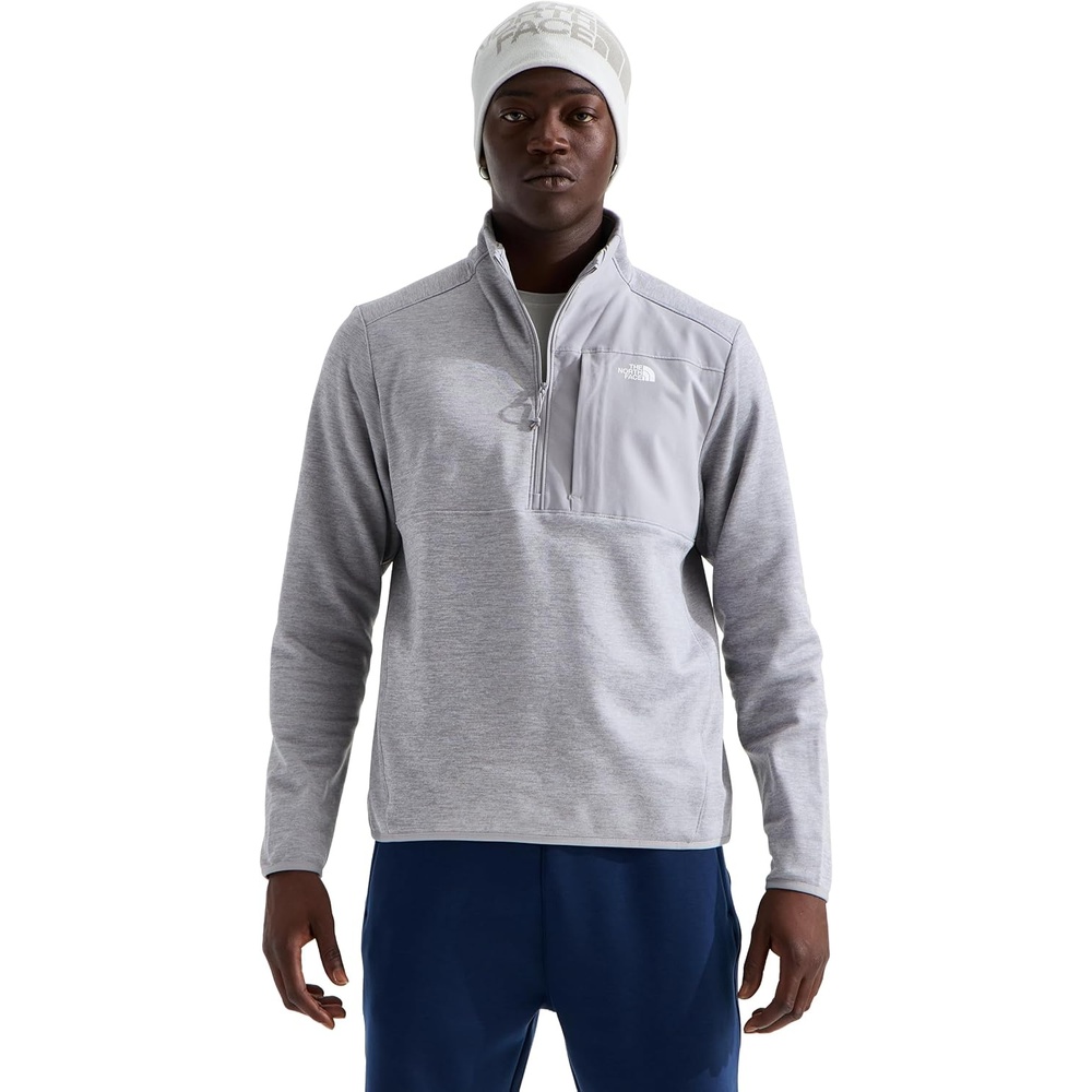 image:imageTHE NORTH FACE Mens TNF Performance Fleece 14 Zip Jacket Lightweight Pullover With Secure Zip Chest PocketTnf Pale Grey Heather