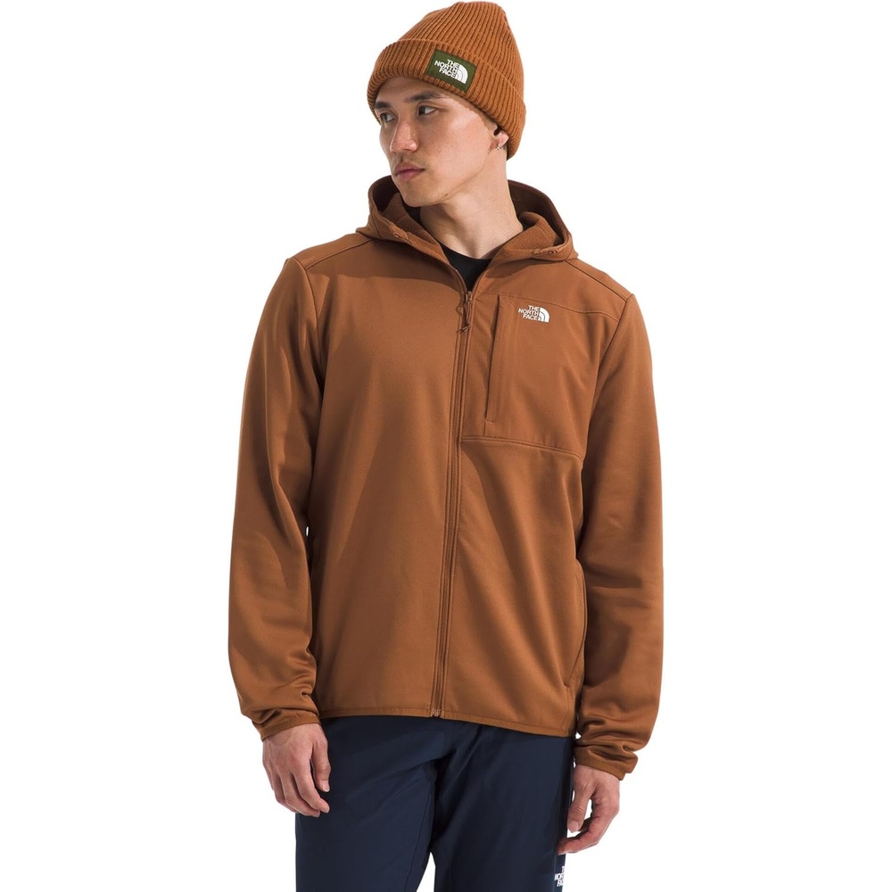 image:imageTHE NORTH FACE Mens TNF Performance Fleece Full Zip Hoodie Lightweight Hooded Top Elastic Binding amp Zip PocketsBurnt Umber