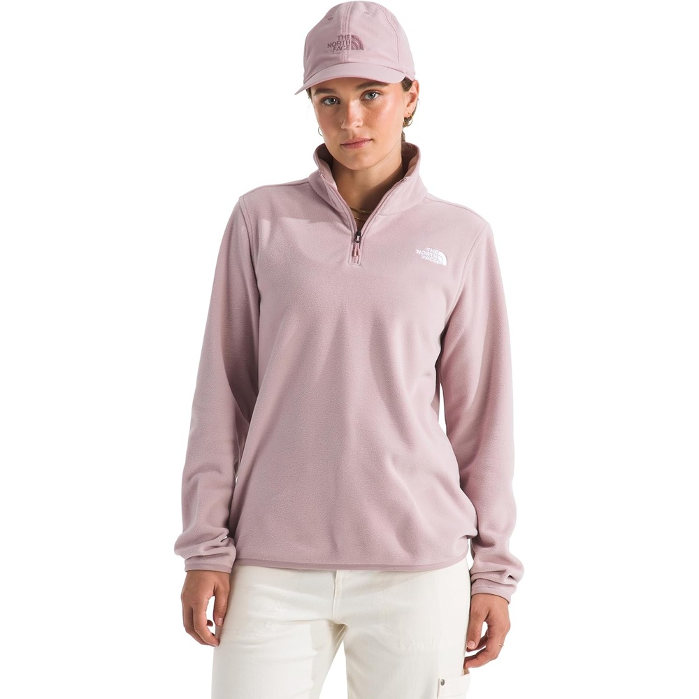 image:imageTHE NORTH FACE Womens Glacier Fleece Quarter Zip Jacket  Pullover With Zip Pockets amp Stretch on Collar Cuffs amp HemMetal Pink