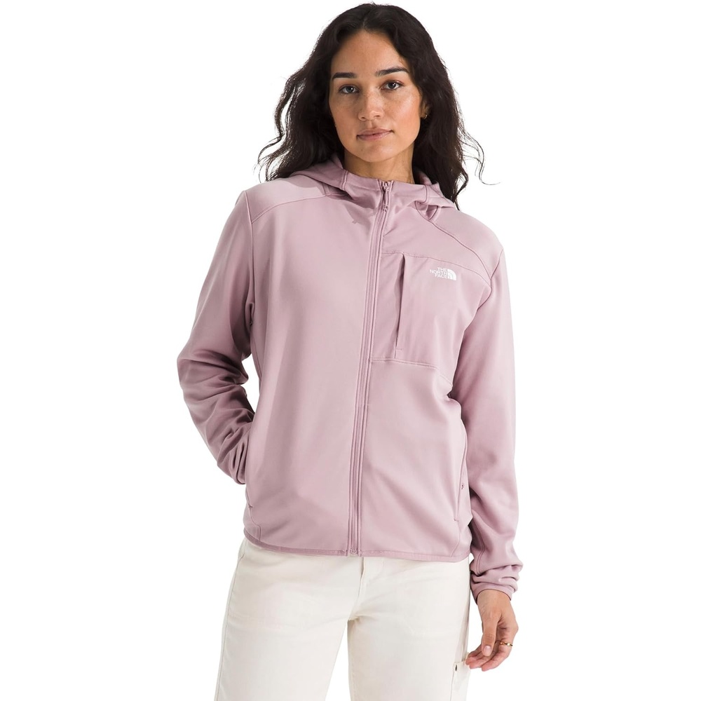 image:imageTHE NORTH FACE Womens TNF Performance Fleece Full Zip Hoodie Lightweight Hooded Top Elastic Binding amp Zip PocketsMetal Pink