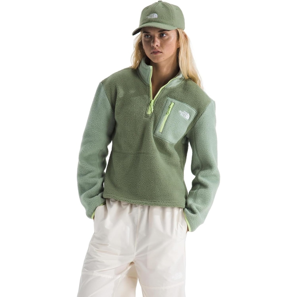 image:imageTHE NORTH FACE Womens Yumiori Quarter Zip Jacket  Lightweight Fleece Coat With Embroidered Logo Secure Zip Chest PocketBark MistSlate MossAstro Lime