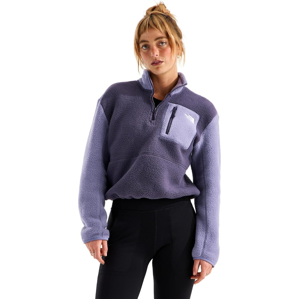 image:imageTHE NORTH FACE Womens Yumiori Quarter Zip Jacket  Lightweight Fleece Coat With Embroidered Logo Secure Zip Chest PocketEndless DuskGrounded Plum