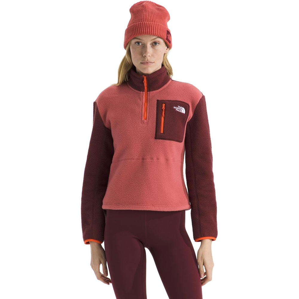 image:imageTHE NORTH FACE Womens Yumiori Quarter Zip Jacket Lightweight Fleece Coat With Embroidered Logo Secure Zip Chest PocketMars DustSumacSolar Flare