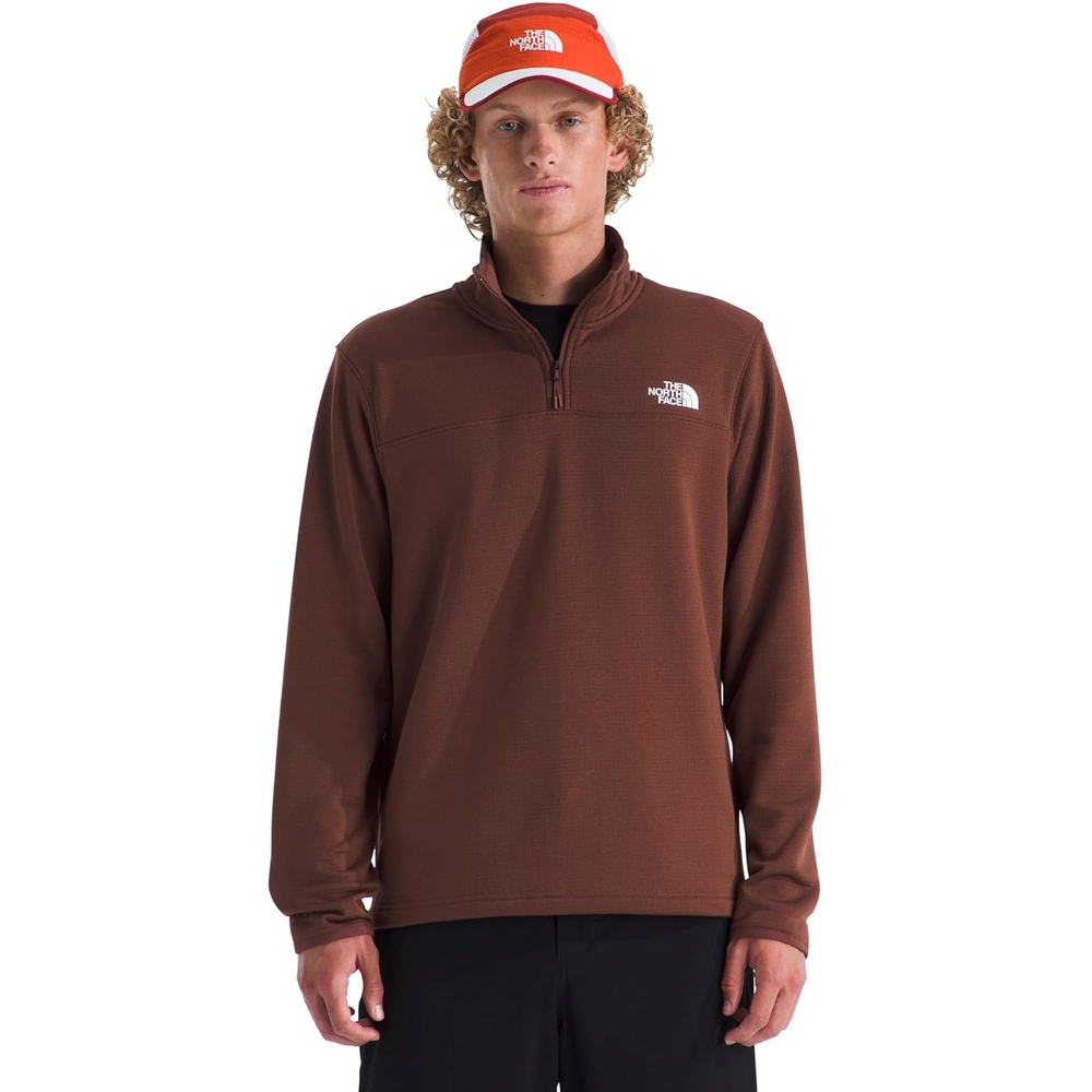 image:imageTHE NORTH FACE mens Cedar Trail Grid Fleece Quarter Zip Jacket Cold Weather Top With Durable Reinforced BindingsEmber Soil