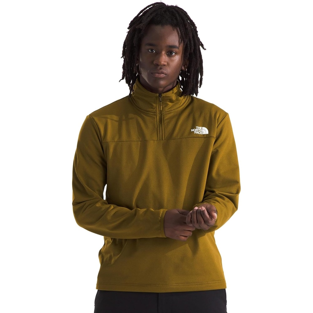 image:imageTHE NORTH FACE mens Cedar Trail Grid Fleece Quarter Zip Jacket Cold Weather Top With Durable Reinforced BindingsMoss Green