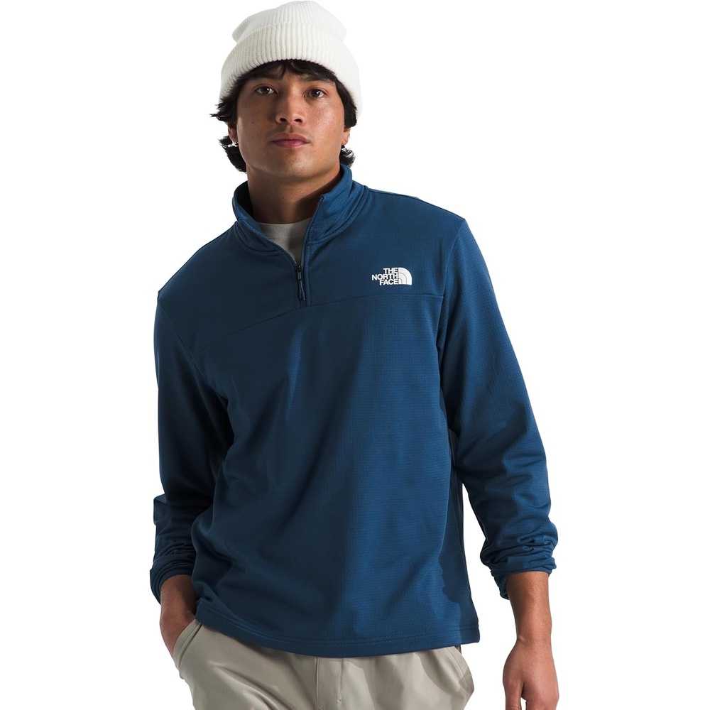 image:imageTHE NORTH FACE mens Cedar Trail Grid Fleece Quarter Zip Jacket Cold Weather Top With Durable Reinforced BindingsShady Blue