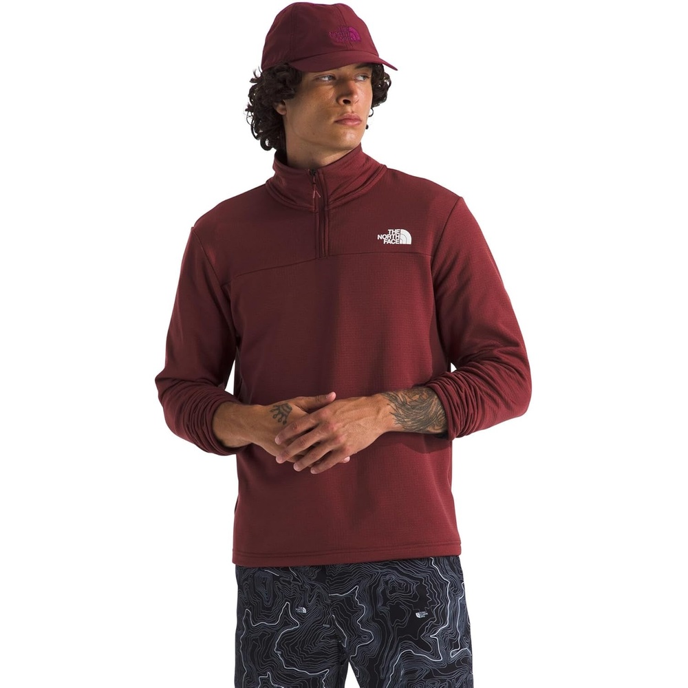 image:imageTHE NORTH FACE mens Cedar Trail Grid Fleece Quarter Zip Jacket Cold Weather Top With Durable Reinforced BindingsSumac