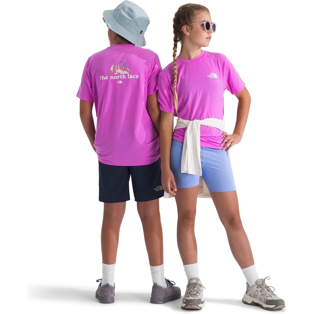image:imageThe North Face Kids Adventure Wildflower Mountain Short Sleeve Tee Moisture Wicking Shirt Lightweight Set in SleevesViolet Crocus