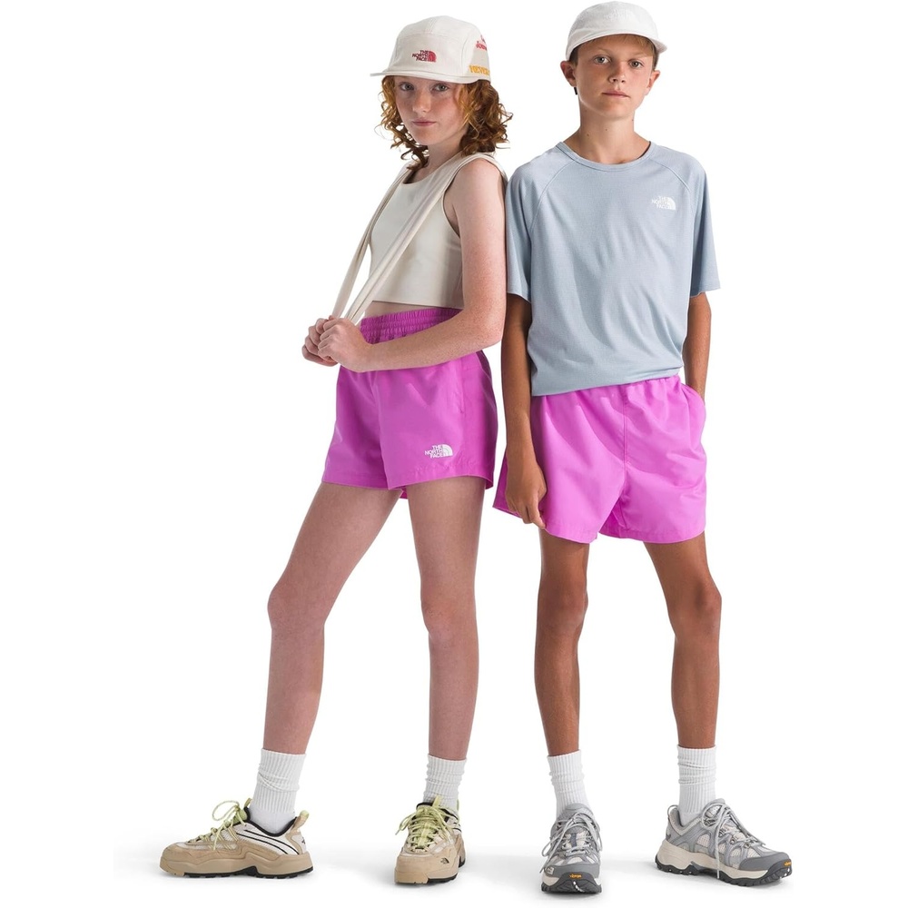 image:imageThe North Face Kids Class V 3 Short Moisture Wicking Elastic Waistband Adjustable Drawcord ColorChanging DesignViolet Crocus Logo Weather Topo Phantom Print