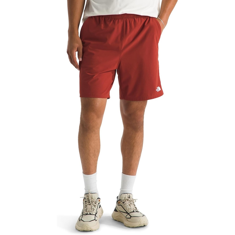 image:imageThe North Face Mens Wander 2in1 Short 7 Moisture Wicking Water Repellent Finish Stretch Waistband Hand PocketsIron ClayLava Red