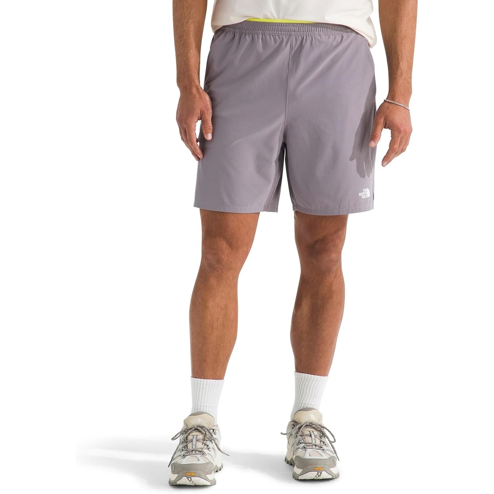 image:imageThe North Face Mens Wander 2in1 Short 7 Moisture Wicking Water Repellent Finish Stretch Waistband Hand PocketsTranscendent GreyFizz Lime