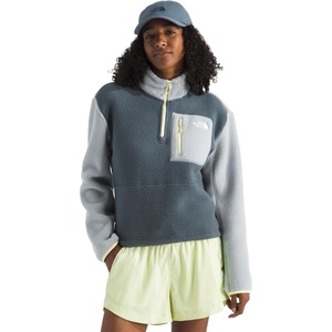 THE NORTH FACE Women’s Yumiori Quarter Zip Jacket | Lightweight Fleece Coat With Embroidered Logo, Secure Zip Chest Pocket(Granite Grey/Frost Grey/Lemon Mist)